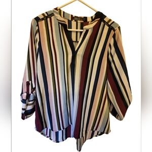 Cure Slouchy Striped Blouse W/ Embroidered Cutout Shoulder Detail Size M